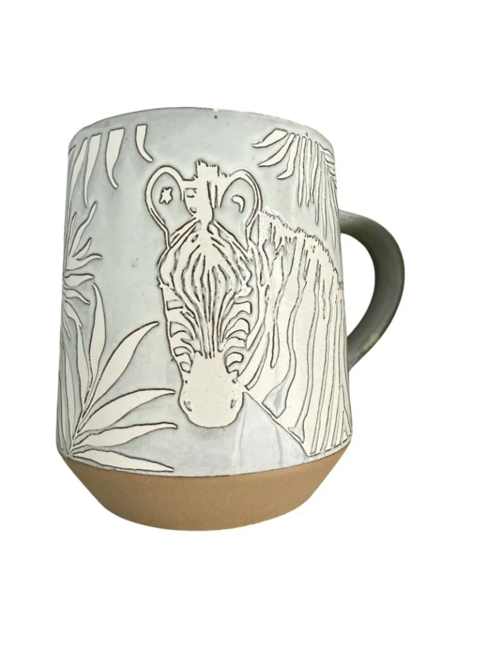 Pier 1 Zebra Giraffe Elephant Stoneware Coffee Mug Jungle Animals 4-pc Set
